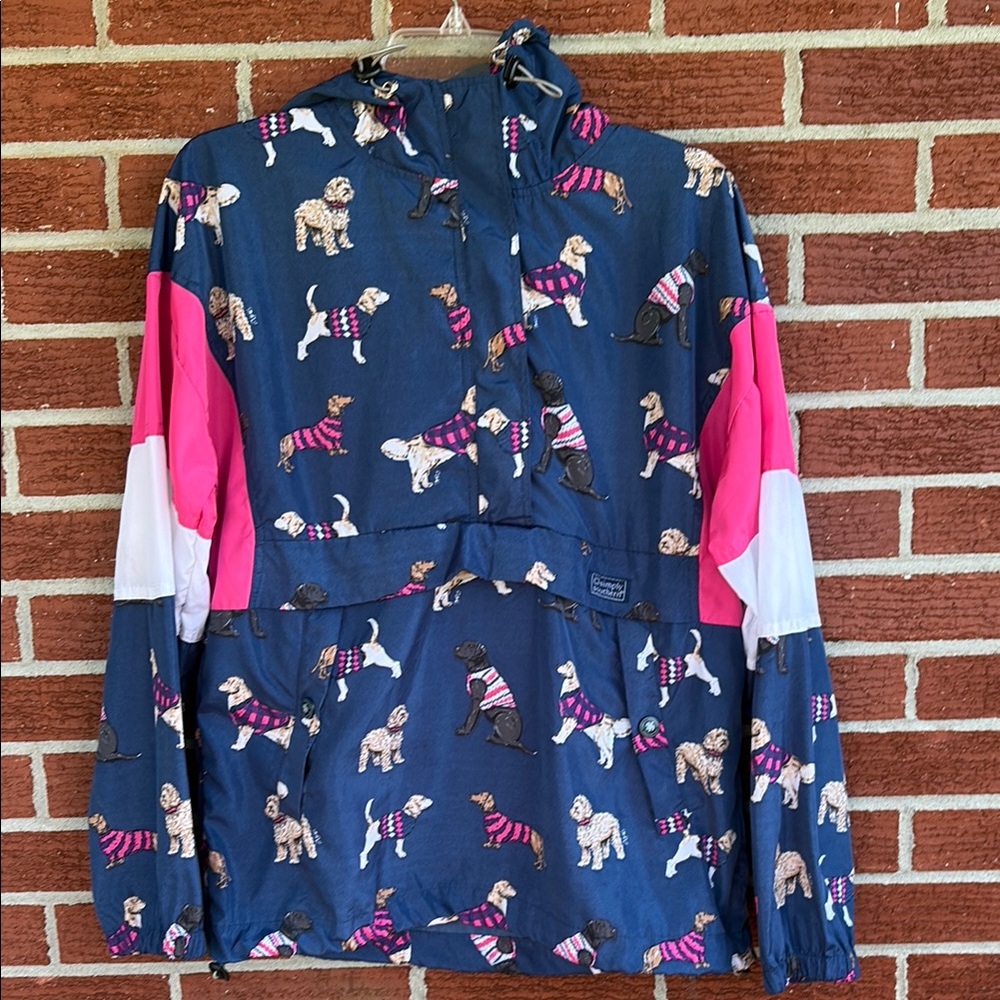Simply Southern Dog Print pullover rain/weather jacket excellent condition navy